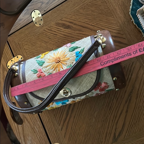 Vintage Floral Embroidered Raffia & Wooden Barrel Bag ~ Bags By Whidby Inc. - Picture 11 of 14